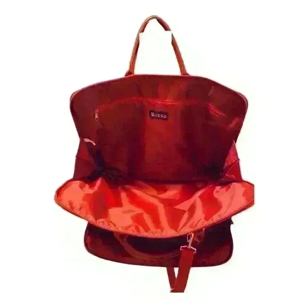 Bueno Quilted Red Faux Leather Laptop Bag Unisex Medium Workwear